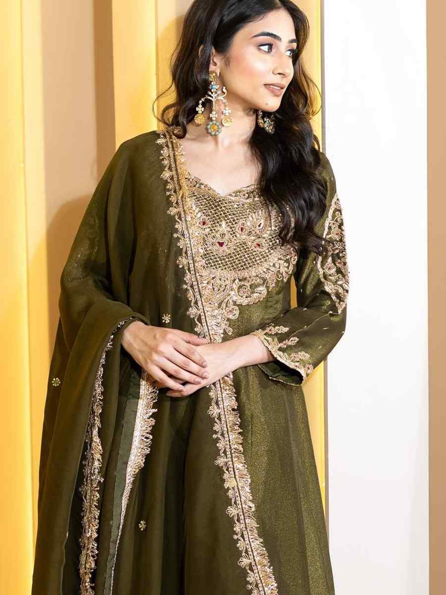 Green Heavy Simar Silk Embroidered Festival Mehendi Ready Anarkali Salwar Kameez