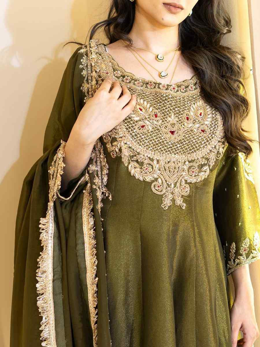 Green Heavy Simar Silk Embroidered Festival Mehendi Ready Anarkali Salwar Kameez