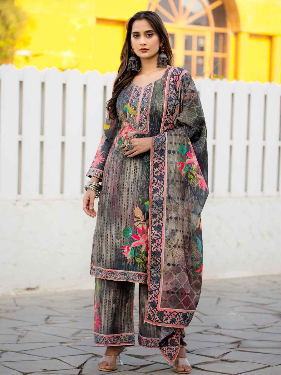 Green Heavy Soft Chinon Embroidery Party Wedding Festival Casual Ready Palazzo Salwar Kameez