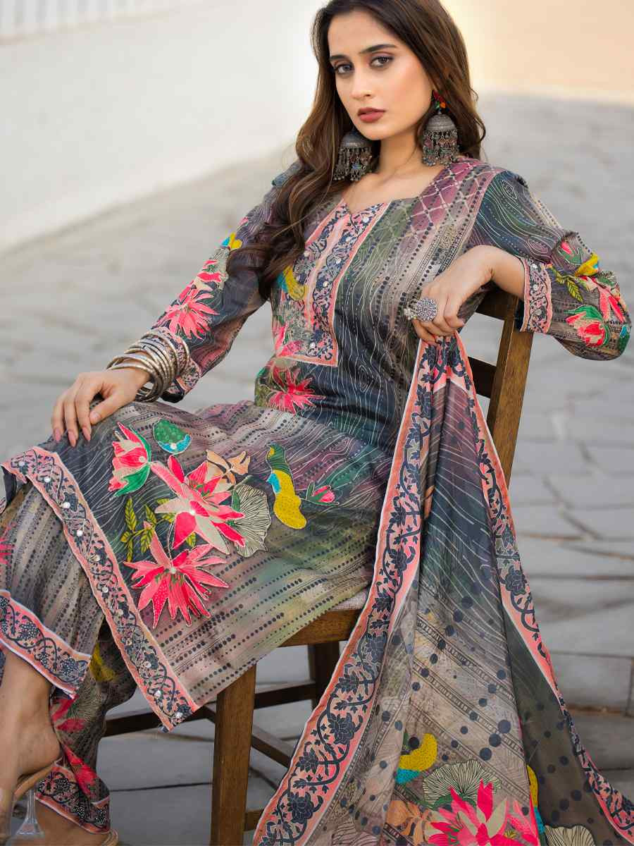 Green Heavy Soft Chinon Embroidery Party Wedding Festival Casual Ready Palazzo Salwar Kameez