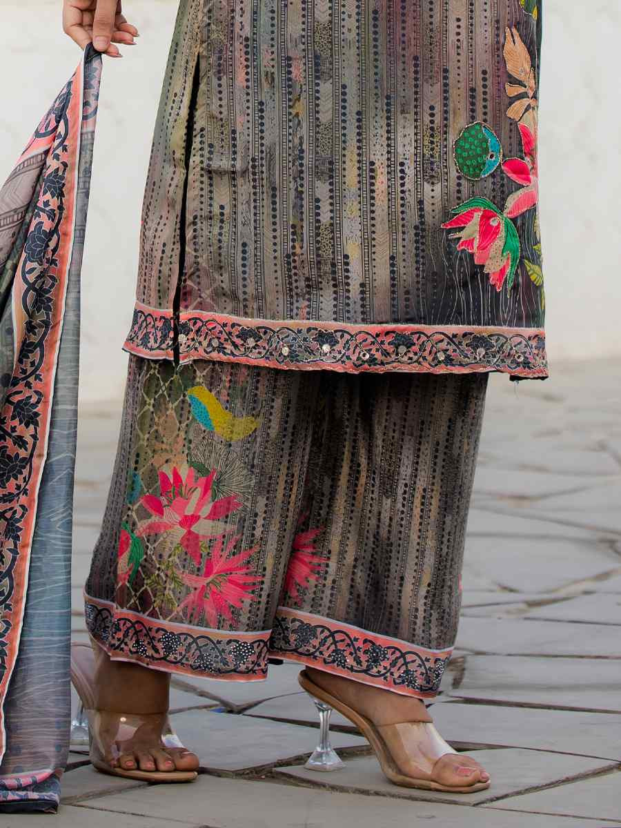 Green Heavy Soft Chinon Embroidery Party Wedding Festival Casual Ready Palazzo Salwar Kameez