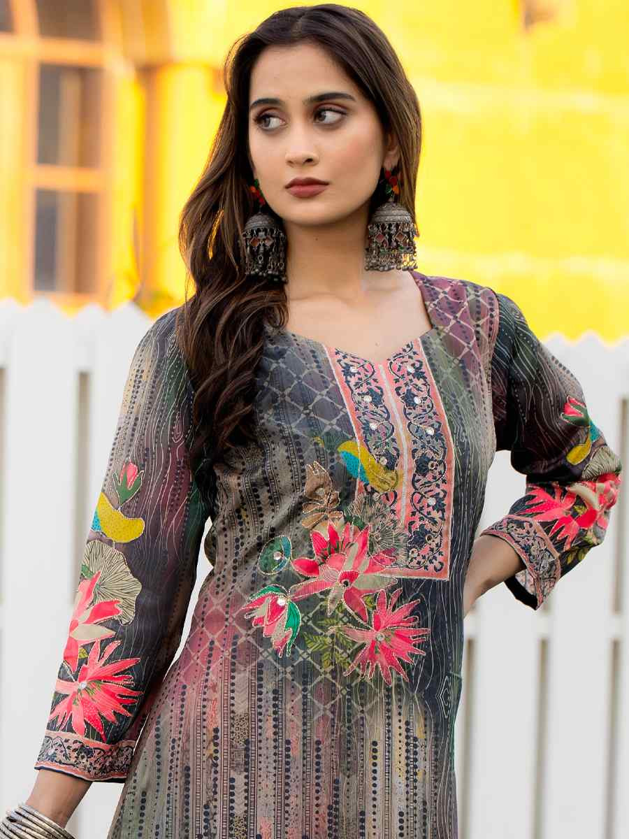 Green Heavy Soft Chinon Embroidery Party Wedding Festival Casual Ready Palazzo Salwar Kameez