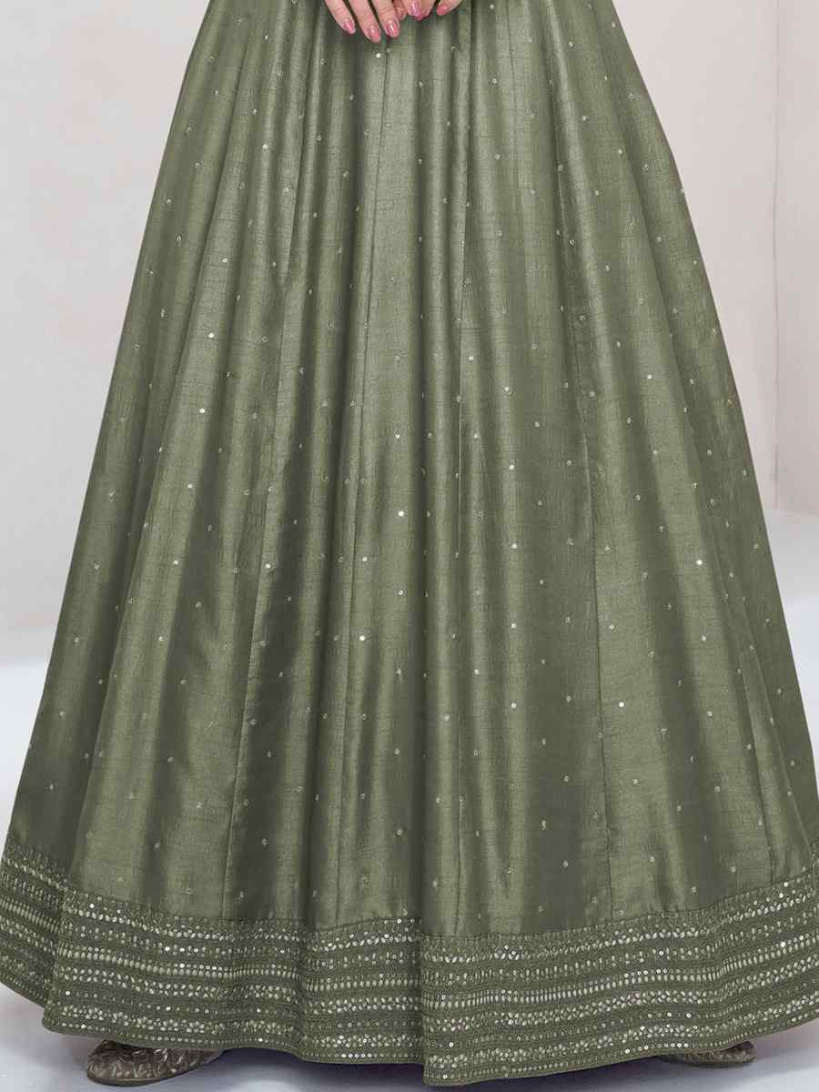 Green Heavy Vichitra Silk Embroidered Festival Casual Wedding Gown