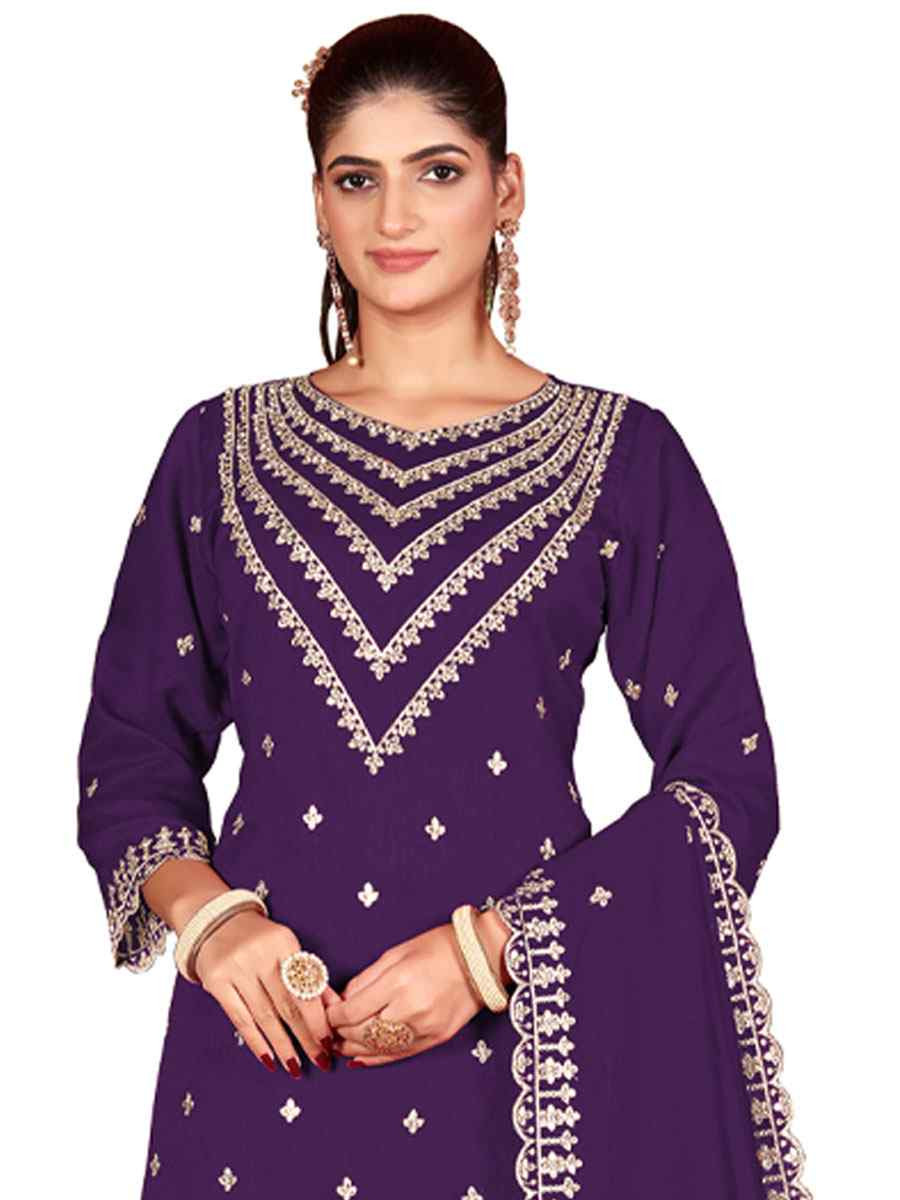 Green Heavy Vichitra Silk Embroidered Festival Wedding Palazzo Pant Salwar Kameez