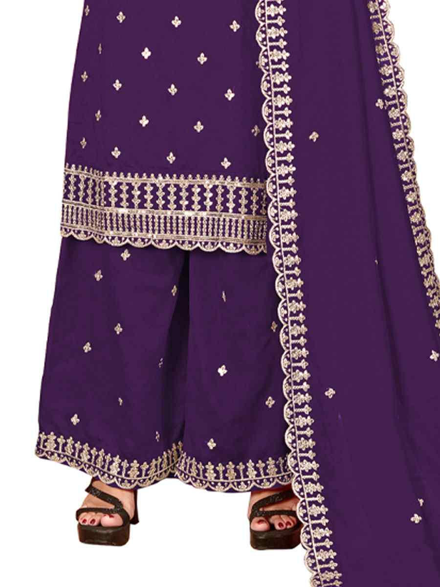 Green Heavy Vichitra Silk Embroidered Festival Wedding Palazzo Pant Salwar Kameez