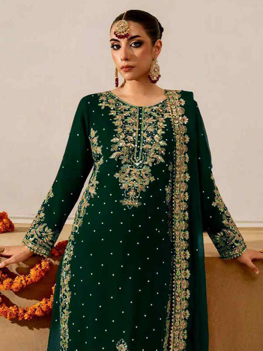Green Heavy Viscose Velvet Embroidery Party Wedding Festival Casual Ready Palazzo Pant Salwar Kameez