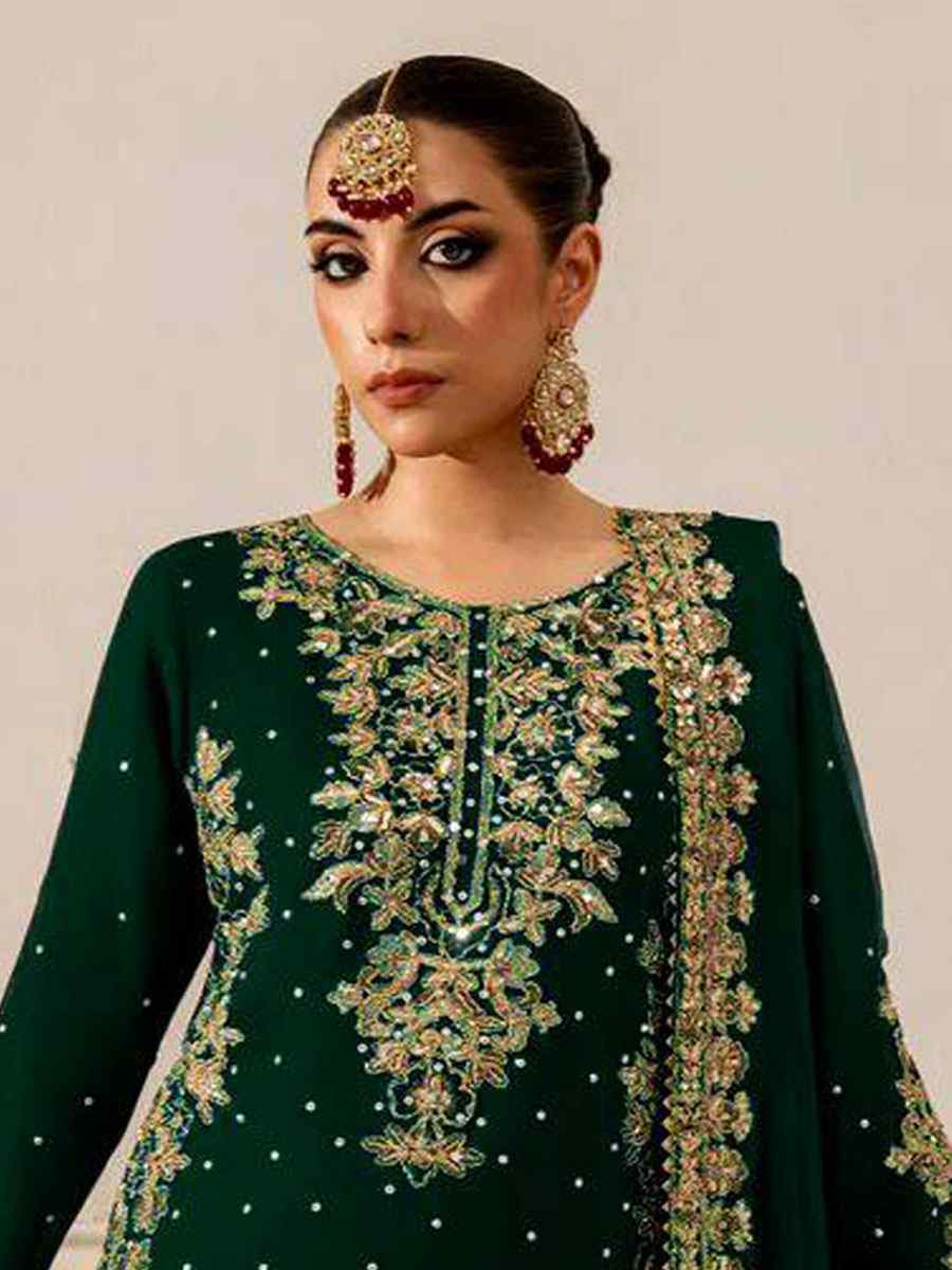 Green Heavy Viscose Velvet Embroidery Party Wedding Festival Casual Ready Palazzo Pant Salwar Kameez