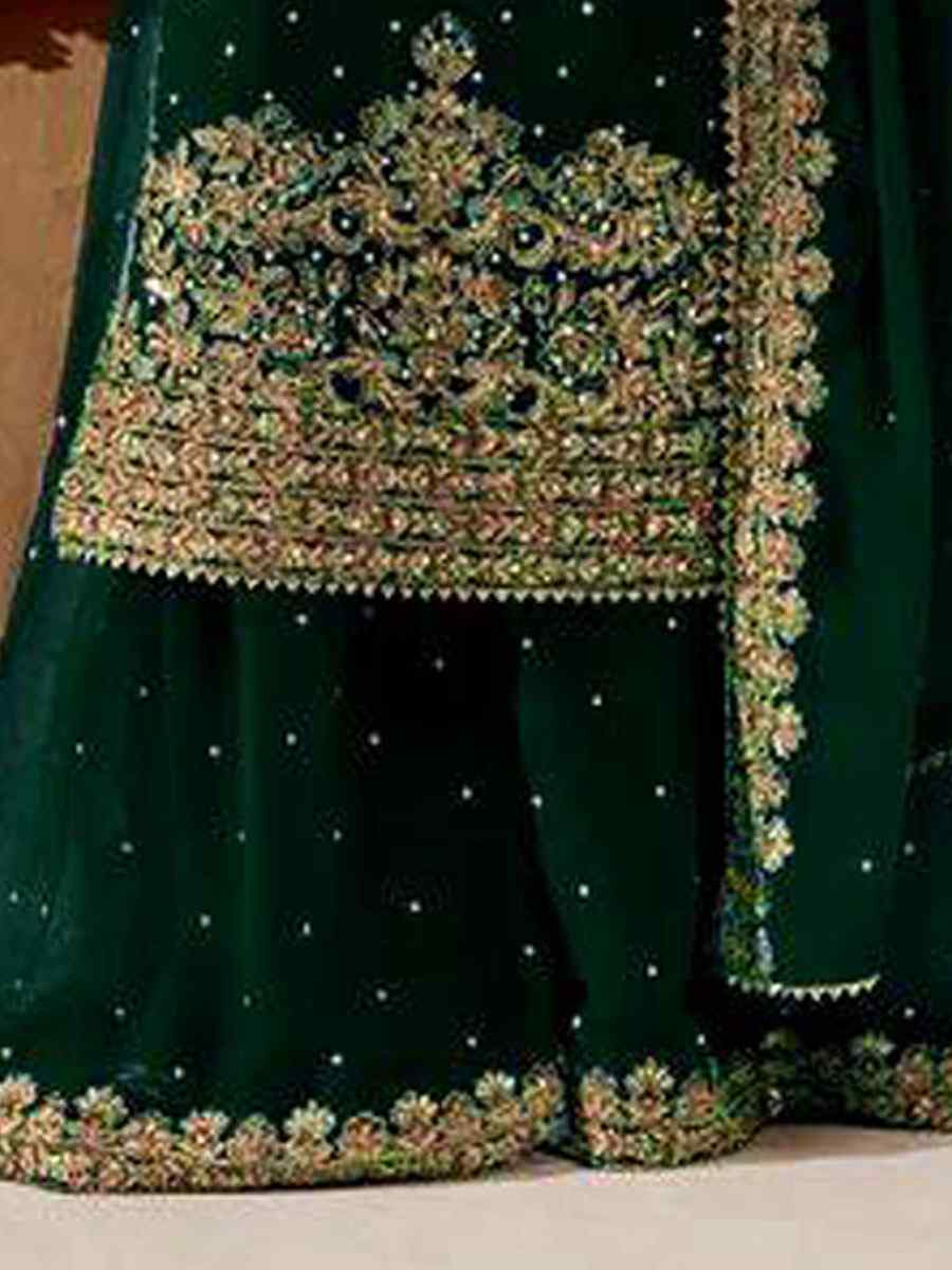 Green Heavy Viscose Velvet Embroidery Party Wedding Festival Casual Ready Palazzo Pant Salwar Kameez