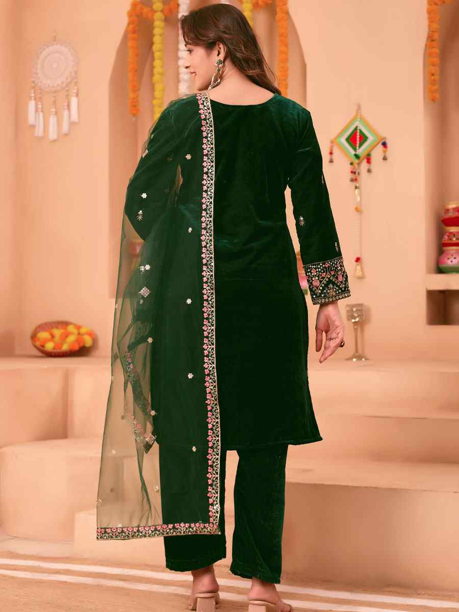 Green Heavy Viscose Velvet Embroidery Party Wedding Festival Casual Ready Pant Salwar Kameez
