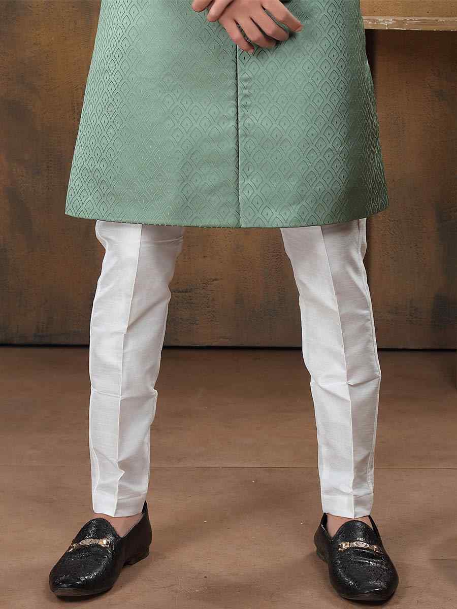 Green Imported Woven Groom Wedding Sherwani