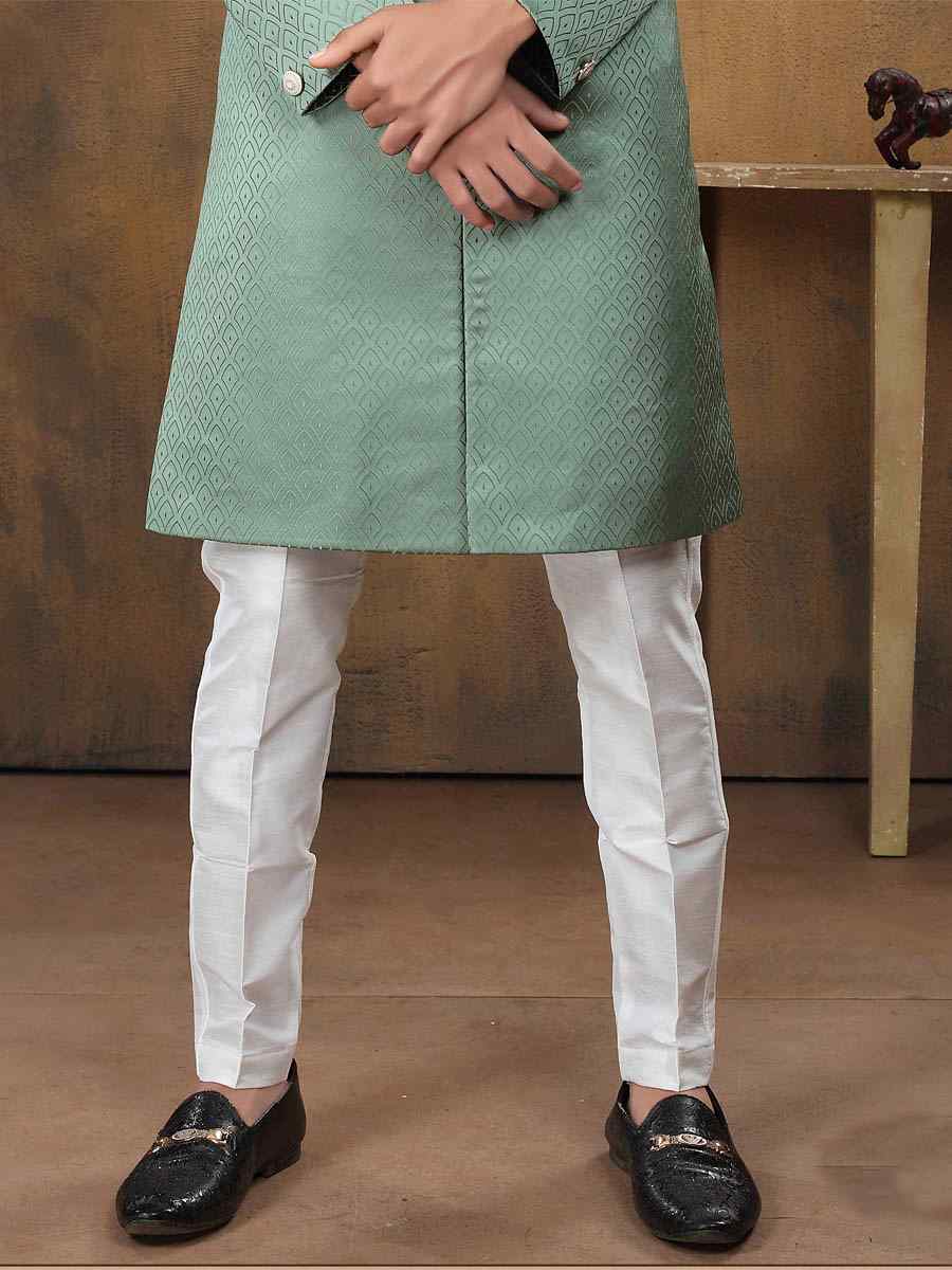 Green Imported Woven Party Wedding Sherwani