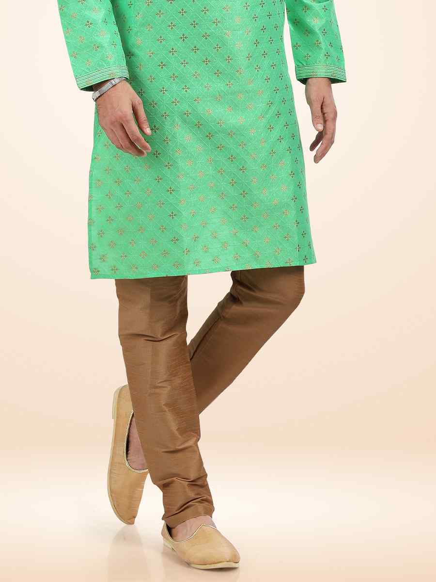 Green Jacquard Banarasi Silk Woven Festival Party Kurta