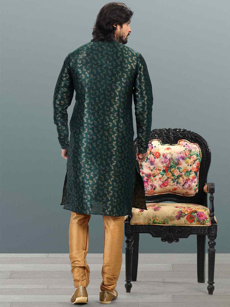 Green Jacquard Banarasi Silk Woven Festival Wedding Kurta