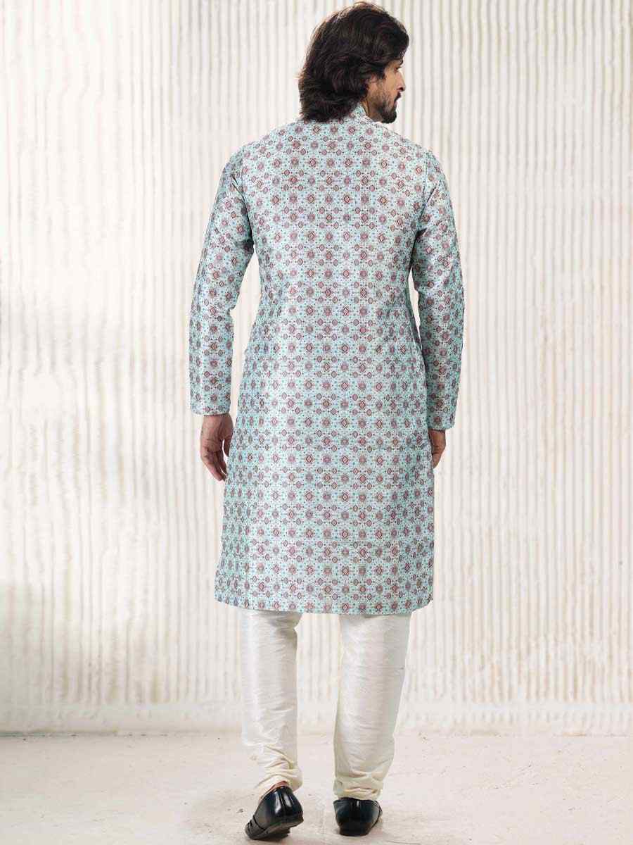 Green Jacquard Banarasi Silk Woven Festival Wedding Kurta