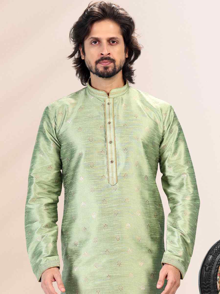 Green Jacquard Banarasi Silk Woven Festival Wedding Kurta
