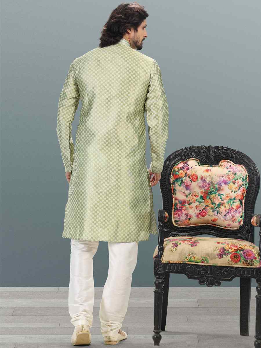 Green Jacquard Banarasi Silk Woven Festival Wedding Kurta