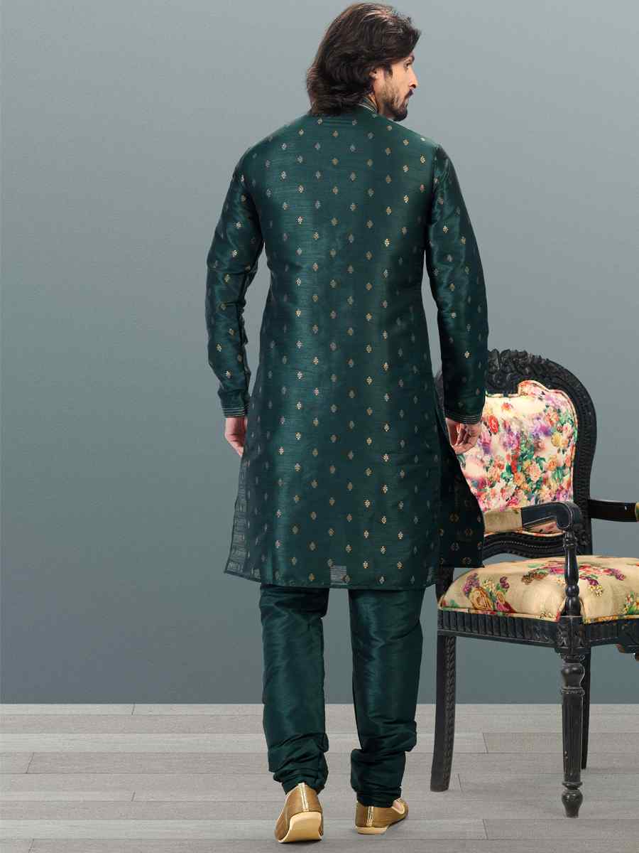 Green Jacquard Banarasi Silk Woven Festival Wedding Kurta