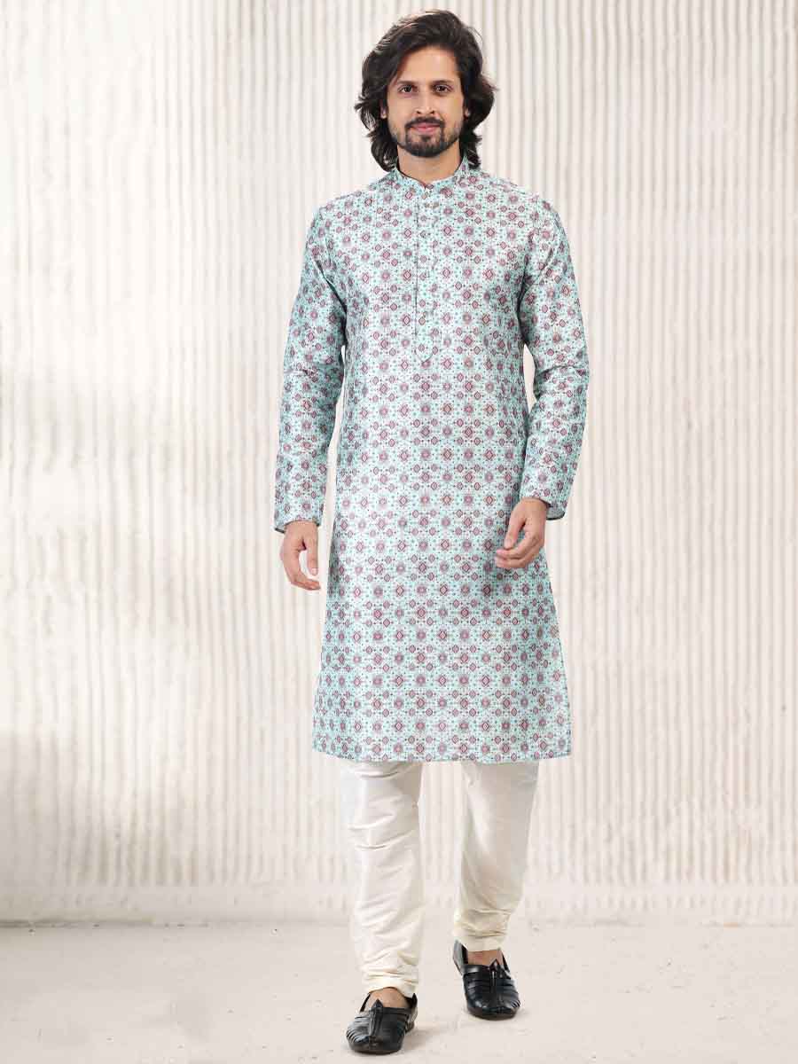 Green Jacquard Banarasi Silk Woven Festival Wedding Kurta