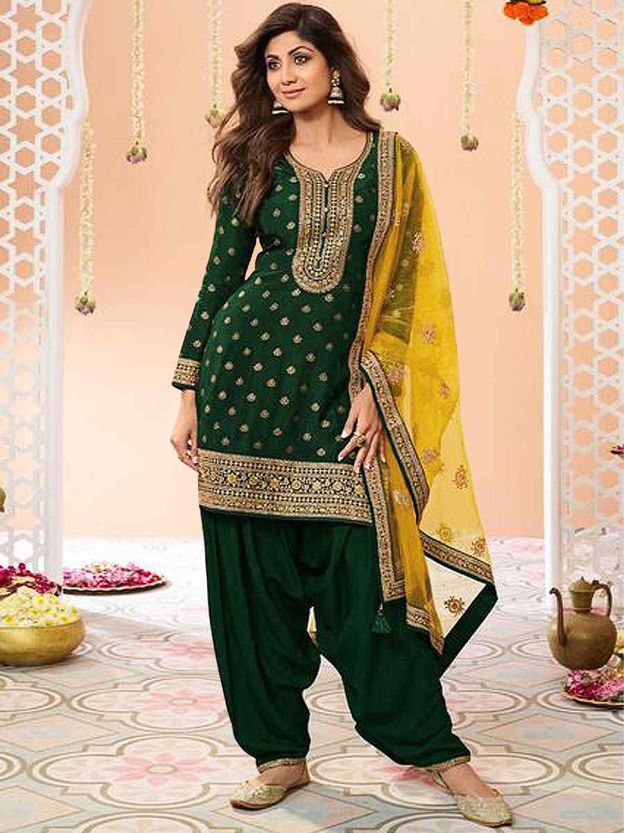 Green Jacquard Embroidered Festival Casual Weeding Patiala Salwar Kameez