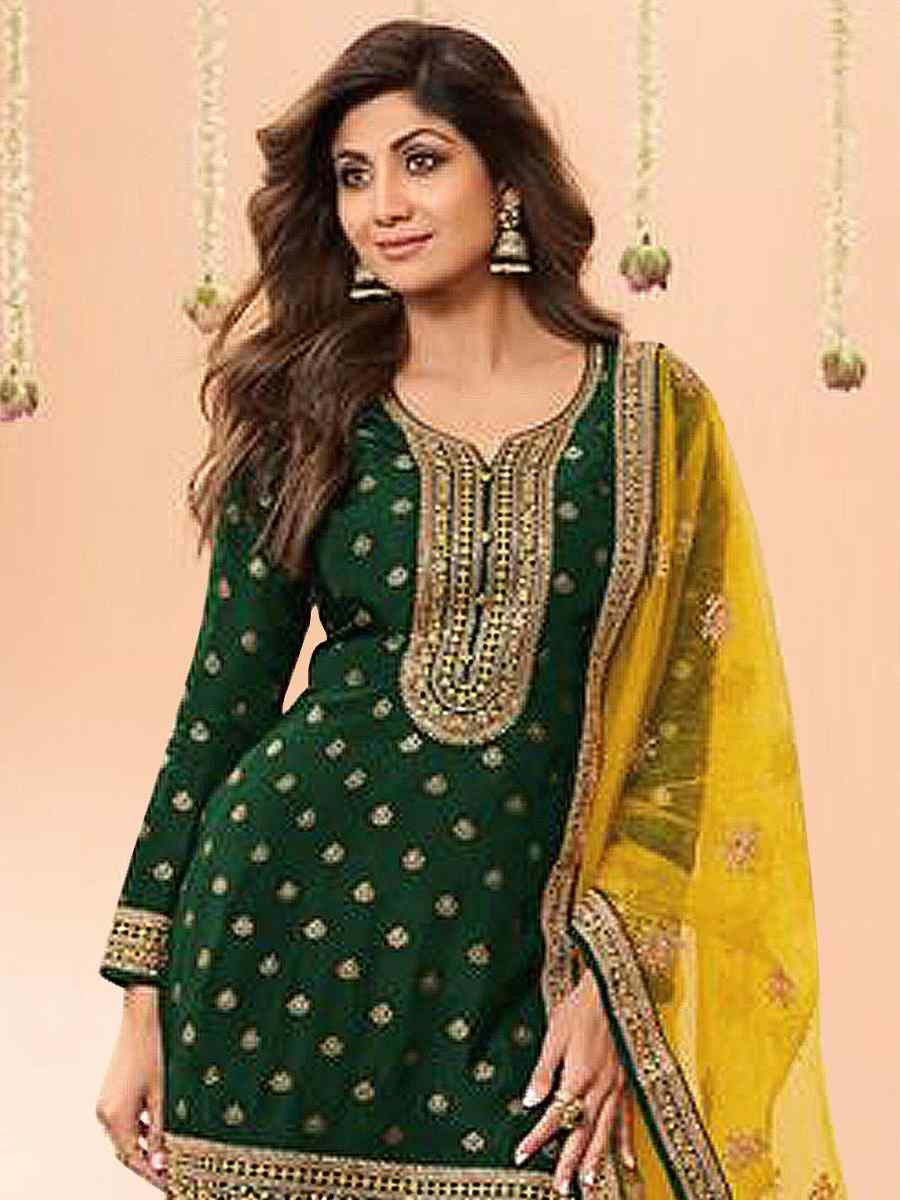 Green Jacquard Embroidered Festival Casual Weeding Patiala Salwar Kameez