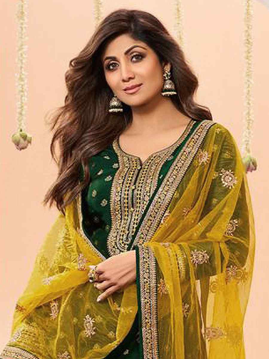Green Jacquard Embroidered Festival Casual Weeding Patiala Salwar Kameez