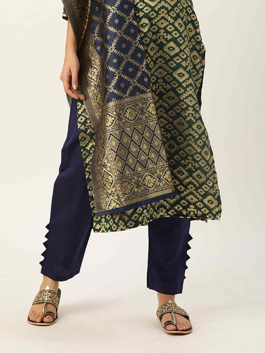 Green Jacquard Embroidered Party Casual Pant Salwar Kameez