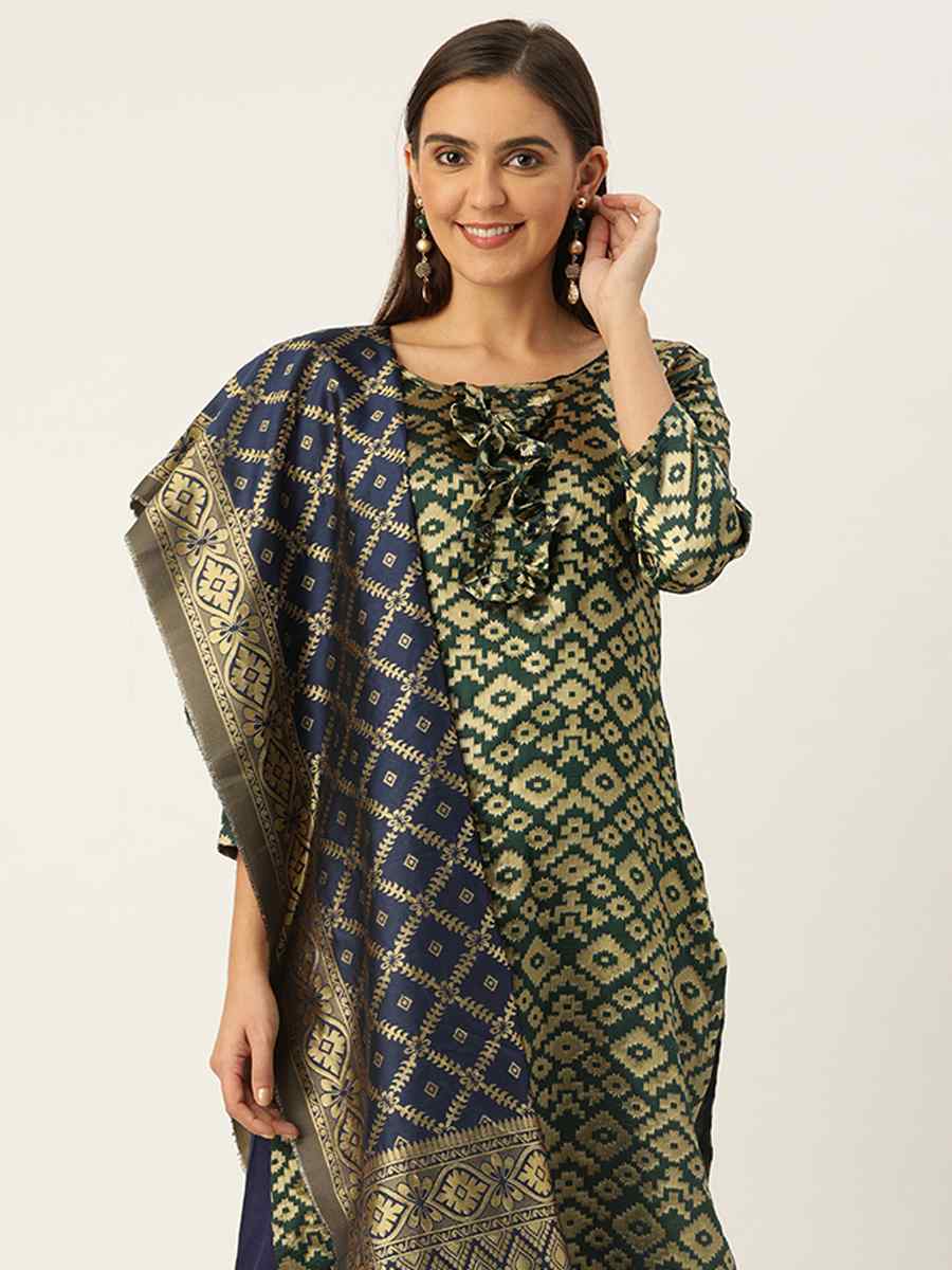 Green Jacquard Embroidered Party Casual Pant Salwar Kameez