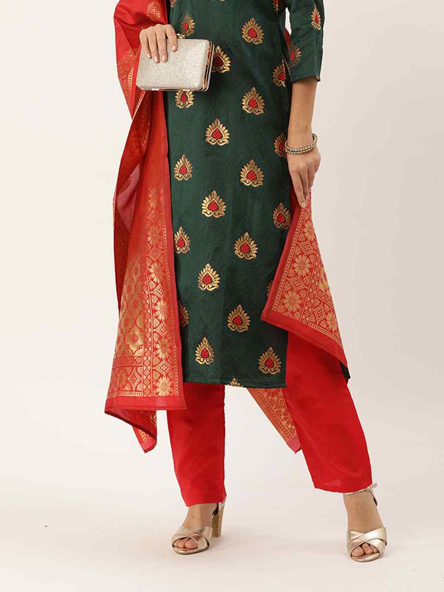 Green Jacquard Embroidered Party Casual Pant Salwar Kameez