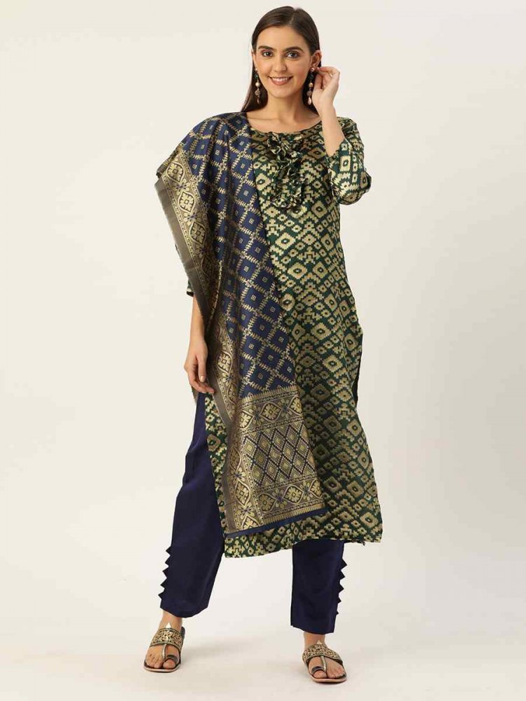 Green Jacquard Embroidered Party Casual Pant Salwar Kameez