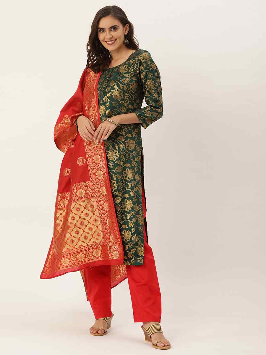 Green Jacquard Embroidered Party Casual Pant Salwar Kameez