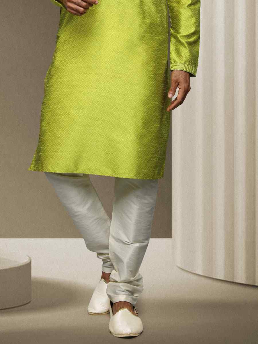 Green Jacquard Silk Brocade Woven Party Kurta