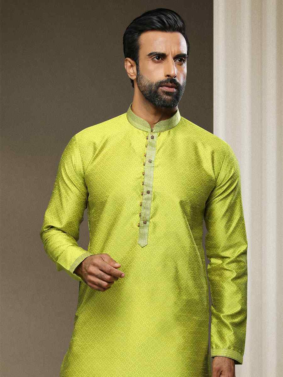 Green Jacquard Silk Brocade Woven Party Kurta