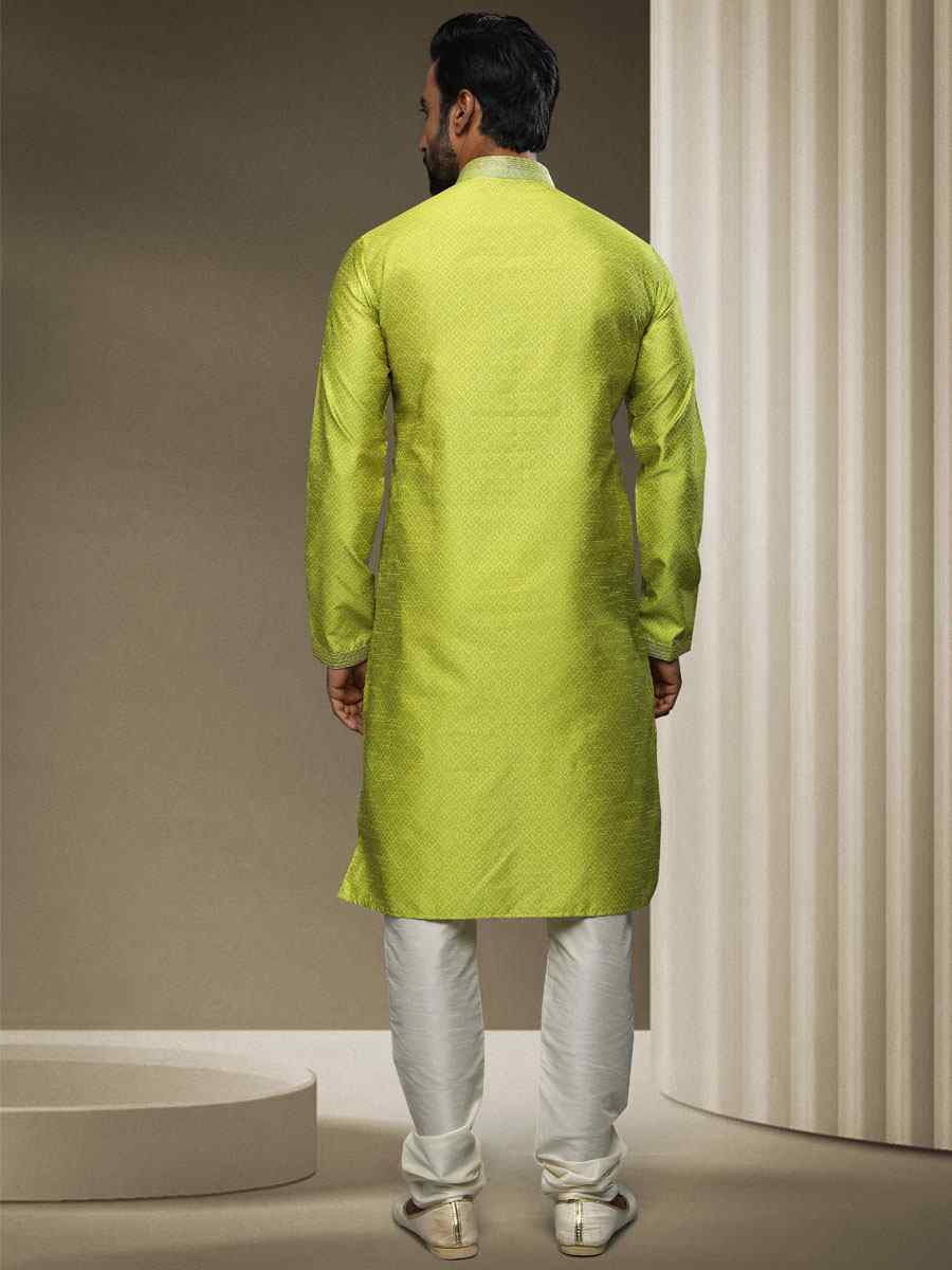 Green Jacquard Silk Brocade Woven Party Kurta