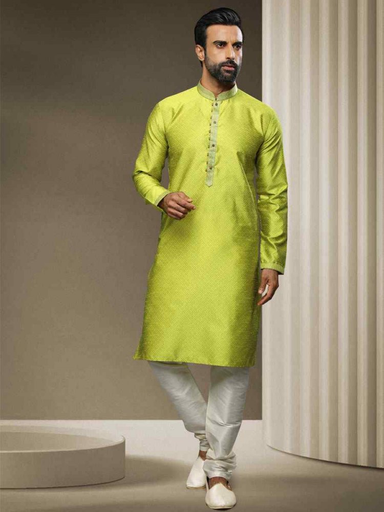 Green Jacquard Silk Brocade Woven Party Kurta