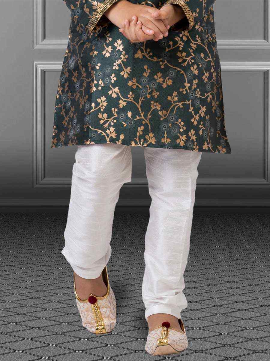 Green Jacquard Silk Embroidered Festival Kurta Pyjama Boys Wear