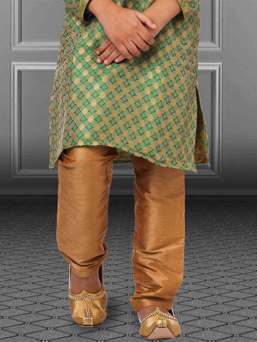 Green Jacquard Silk Embroidered Festival Kurta Pyjama Boys Wear