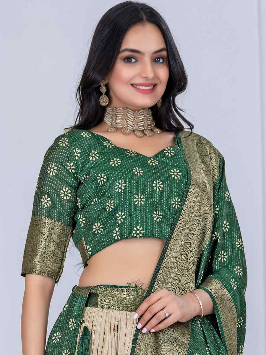 Green Jacquard Silk Printed Bridesmaid Wedding Heavy Border Lehenga Choli