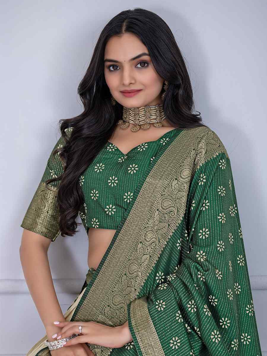 Green Jacquard Silk Printed Bridesmaid Wedding Heavy Border Lehenga Choli