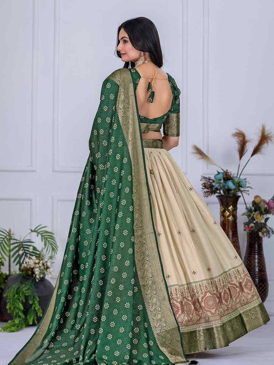 Green Jacquard Silk Printed Bridesmaid Wedding Heavy Border Lehenga Choli