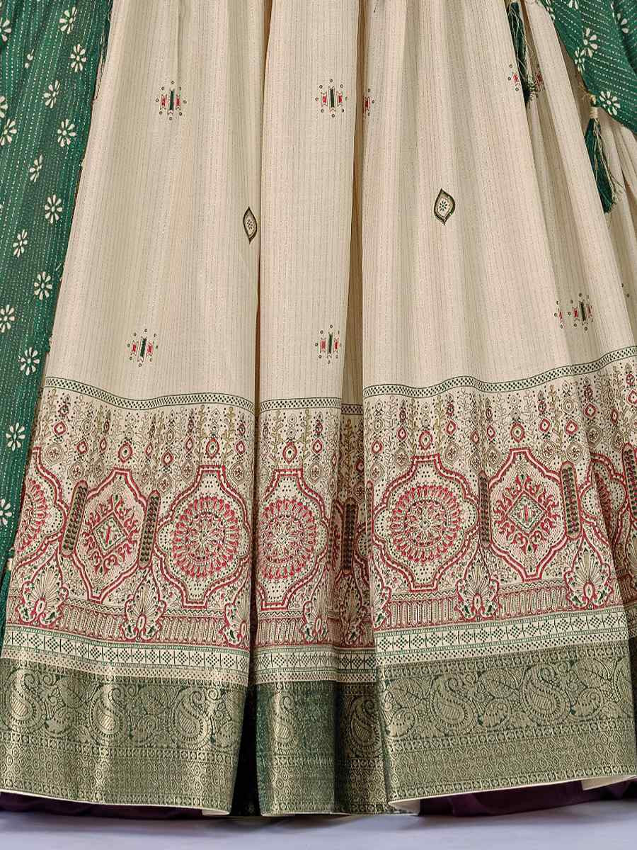 Green Jacquard Silk Printed Bridesmaid Wedding Heavy Border Lehenga Choli