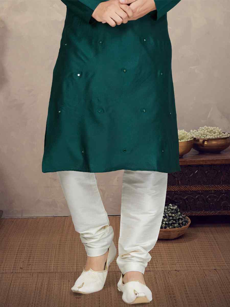 Green Jacquard Woven Festival Mehendi Kurta