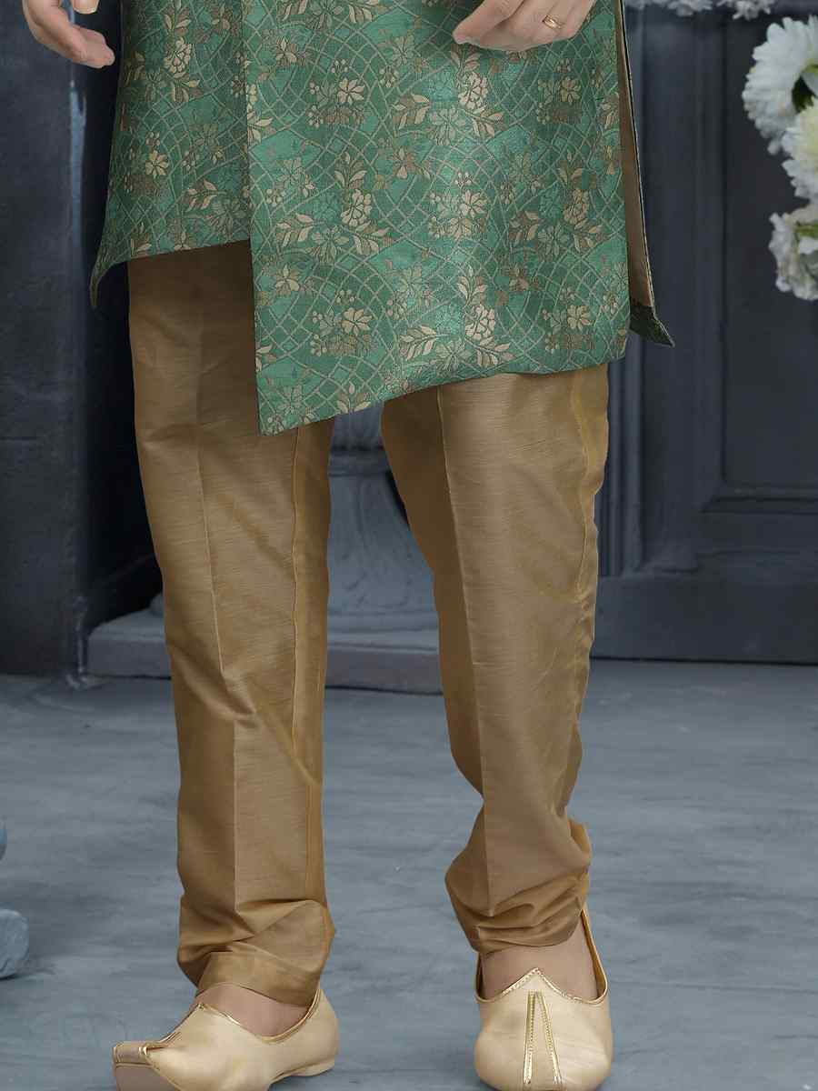Green Jacquard Woven Festival Wedding Sherwani
