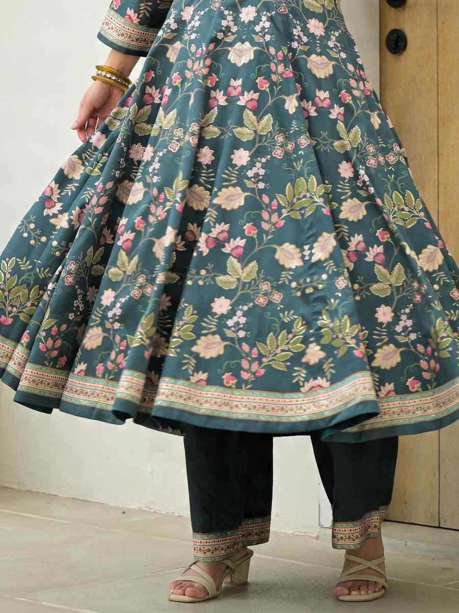 Green Jam Silk Embroidery Printed Party Wedding Festival Casual Ready Anarkali Palazzo Pant Salwar Kameez