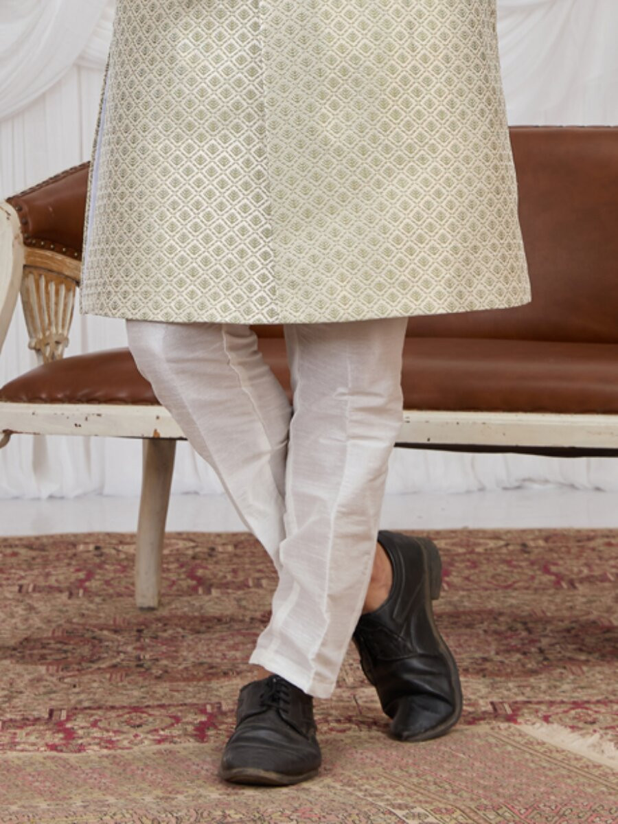 Green Jaquard fabric Embroidery Wedding Party Festival Groom Sherwani