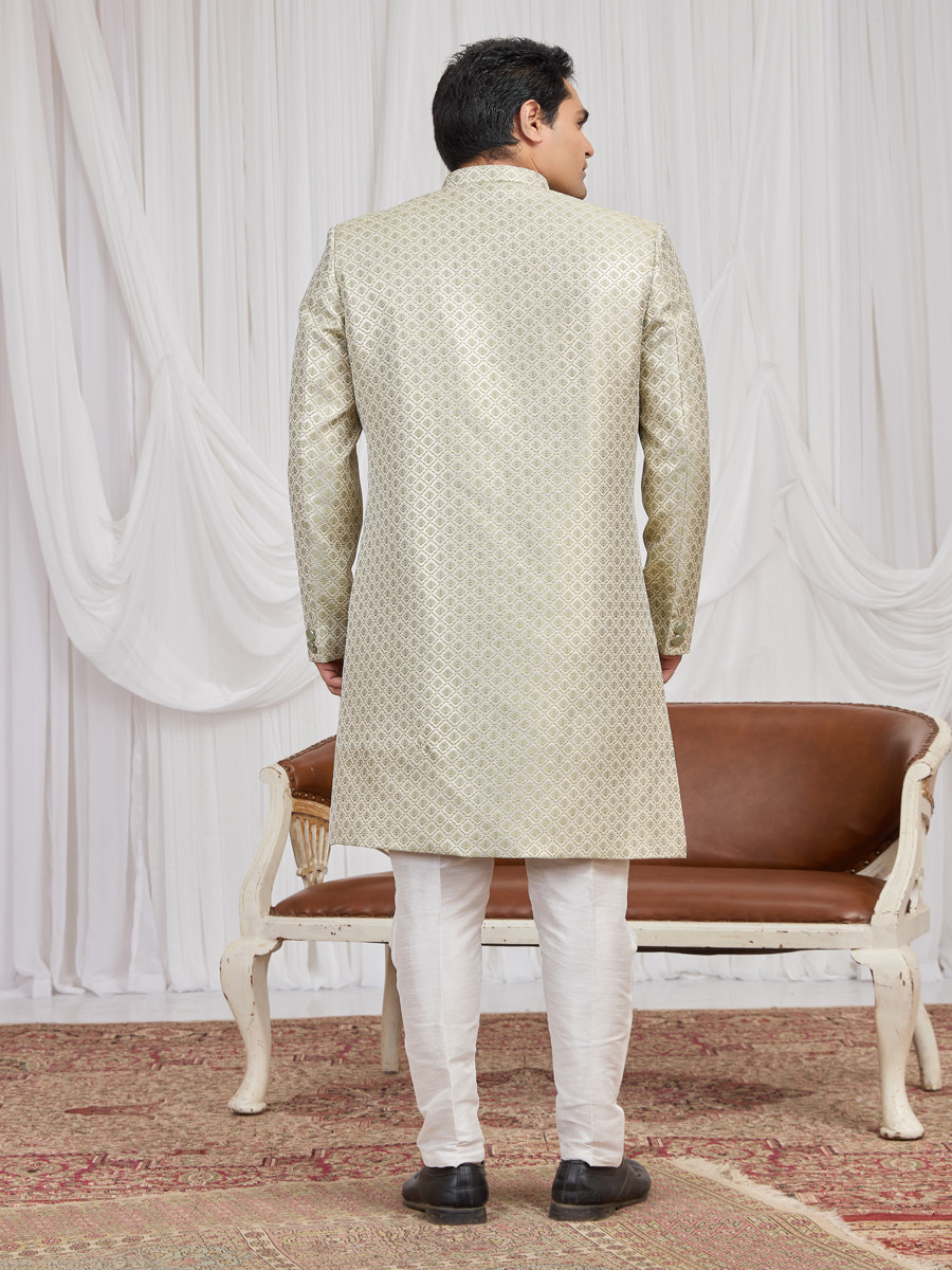 Green Jaquard fabric Embroidery Wedding Party Festival Groom Sherwani