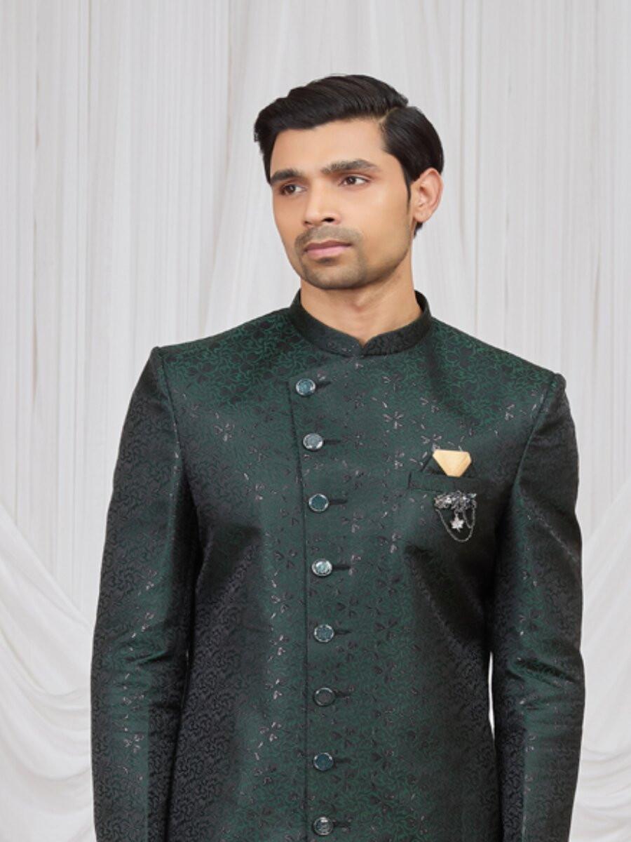 Green Jaquard fabric Embroidery Wedding Party Festival Groom Sherwani