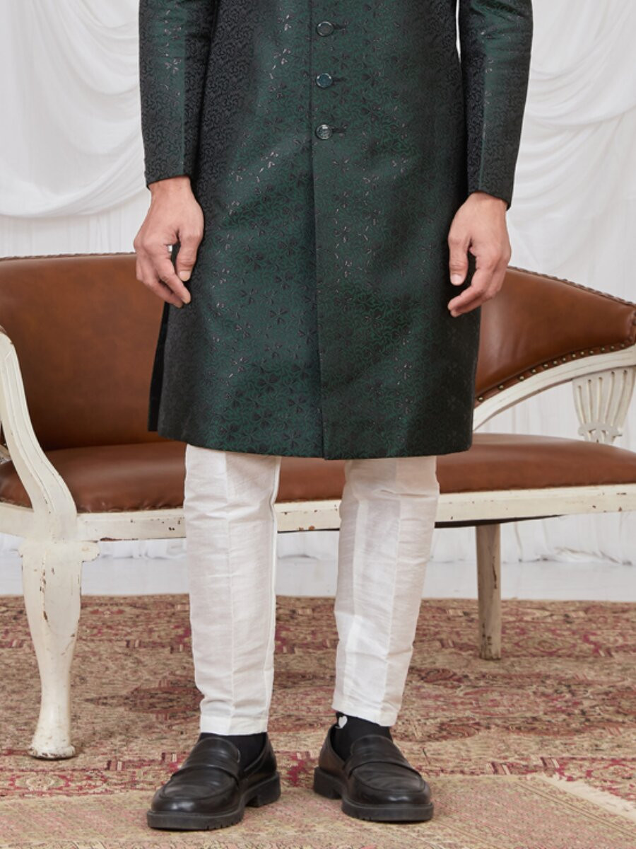 Green Jaquard fabric Embroidery Wedding Party Festival Groom Sherwani