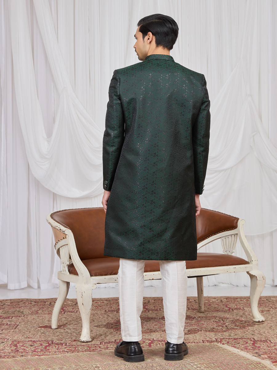 Green Jaquard fabric Embroidery Wedding Party Festival Groom Sherwani
