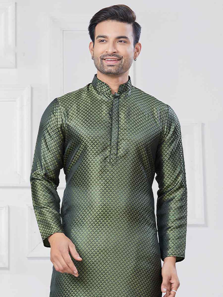 Green Jecquard Silk With Digital Print Festival Casual Kurta