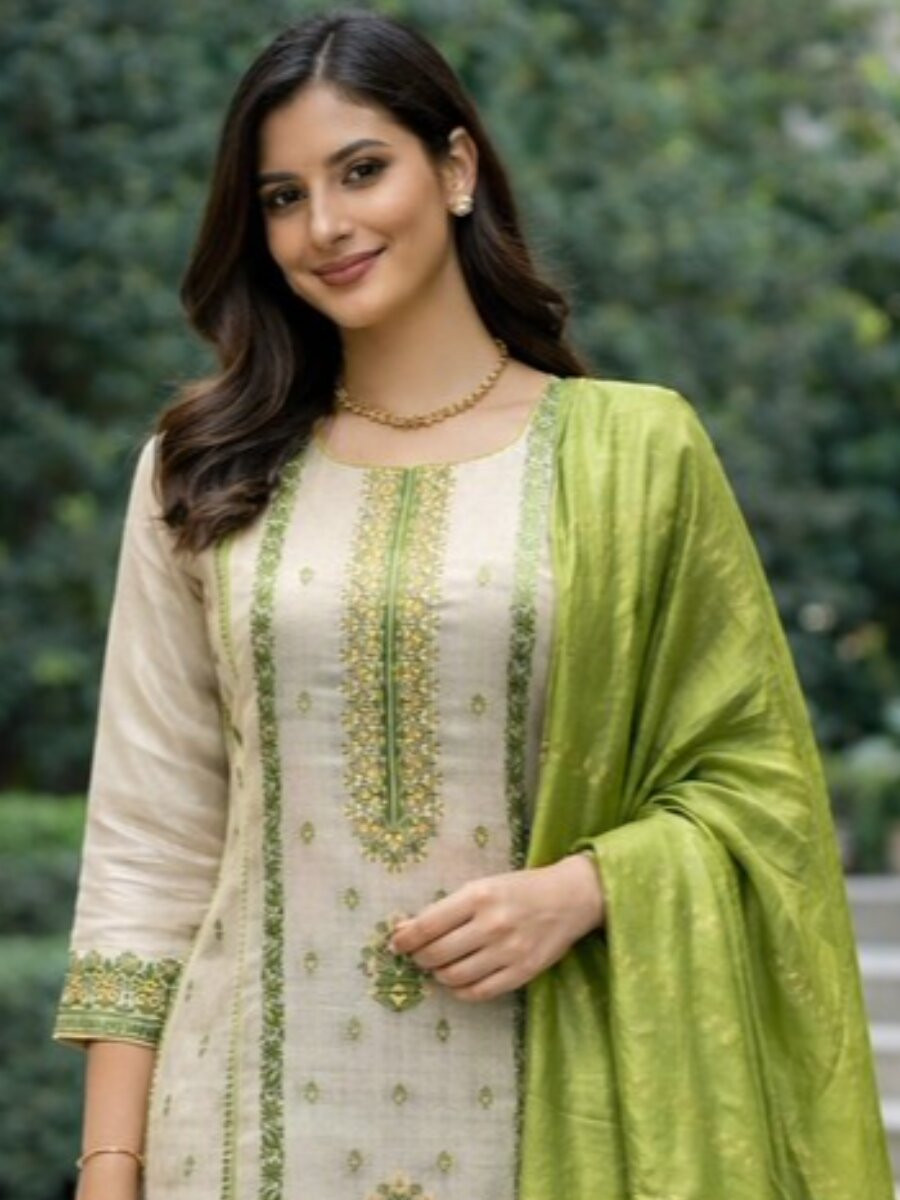 Green Jequard Silk Printed Floral Party Casual Ready Pant Salwar Kameez